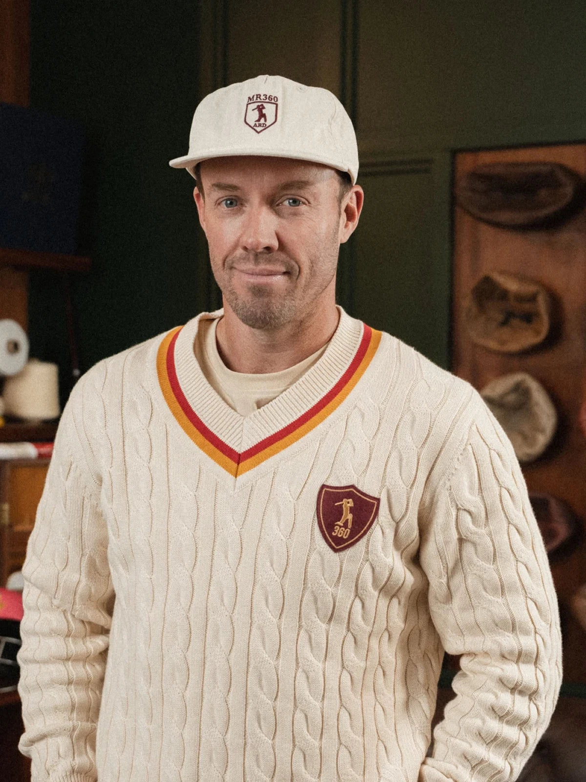 AB de Villiers 360 Crest Traditional Cap Plain Ivory