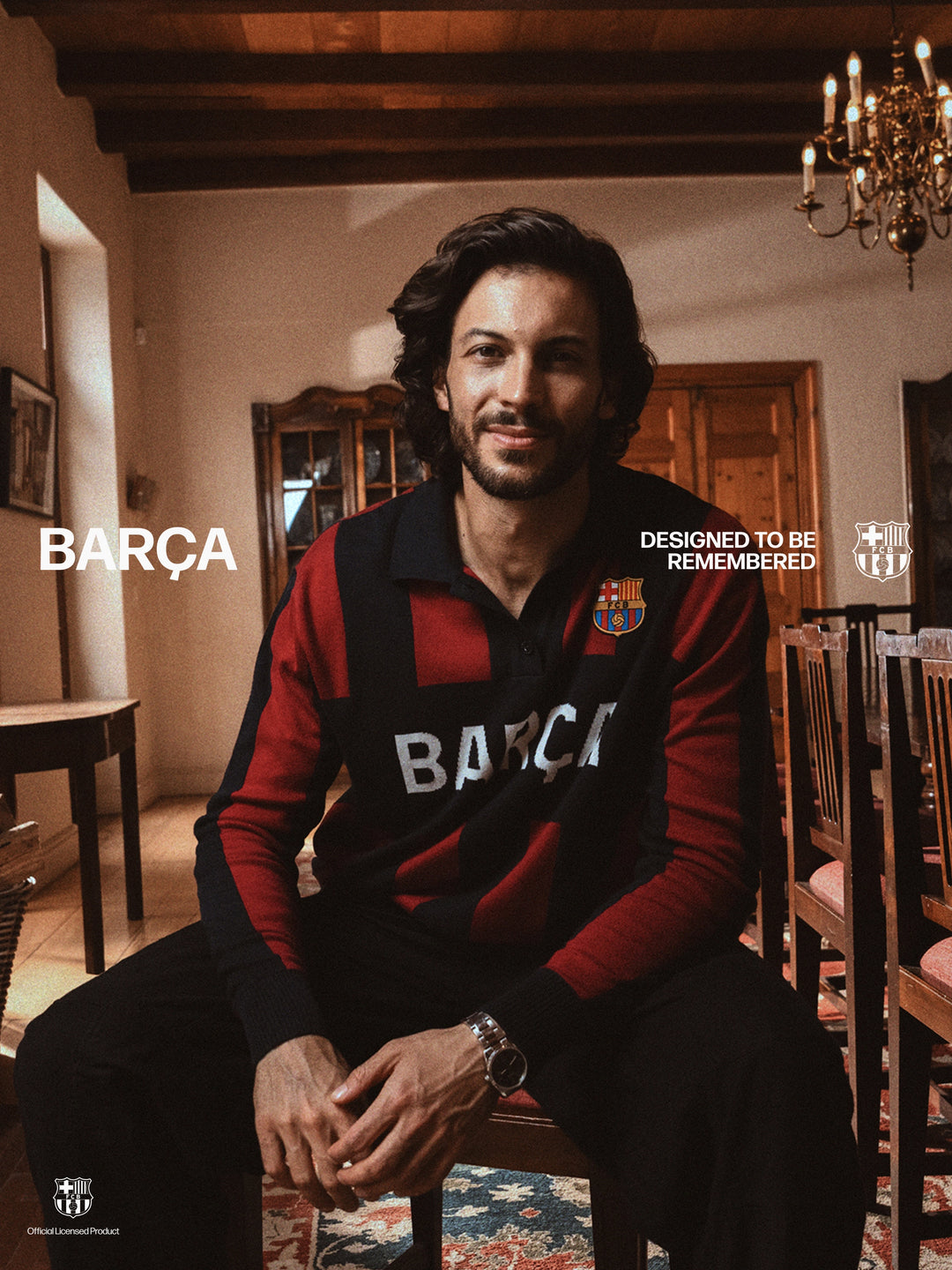 Barcelona FC Stripe 2 Button Long Sleeve Knit Polo Navy