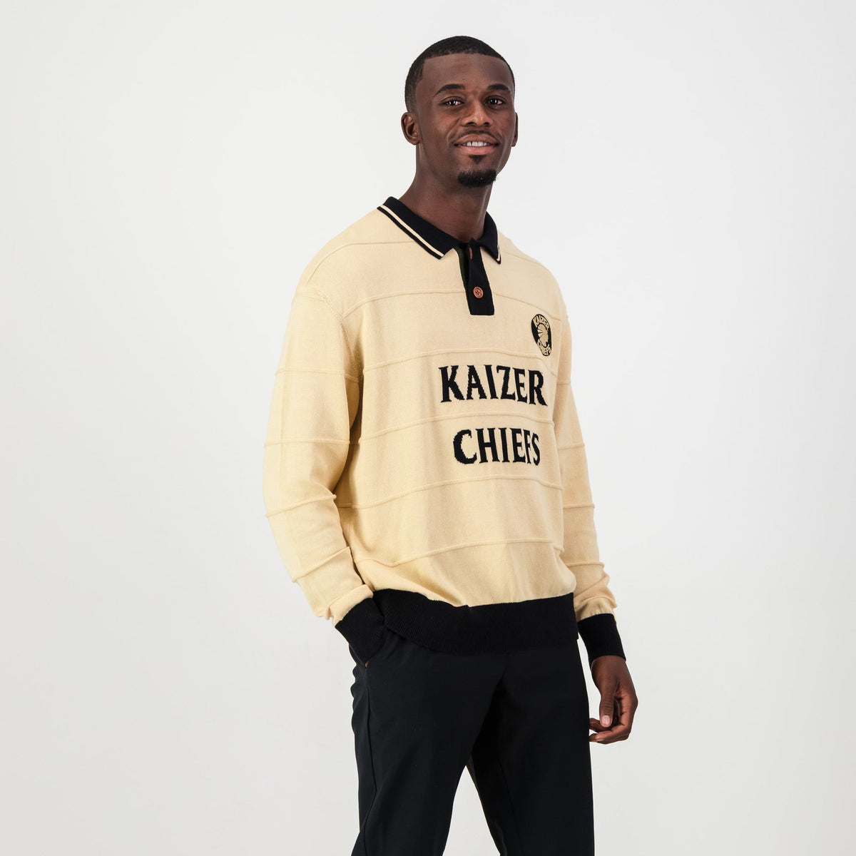 Kaizer Chiefs Long Sleeve Knitted Jersey - Butter - Old School