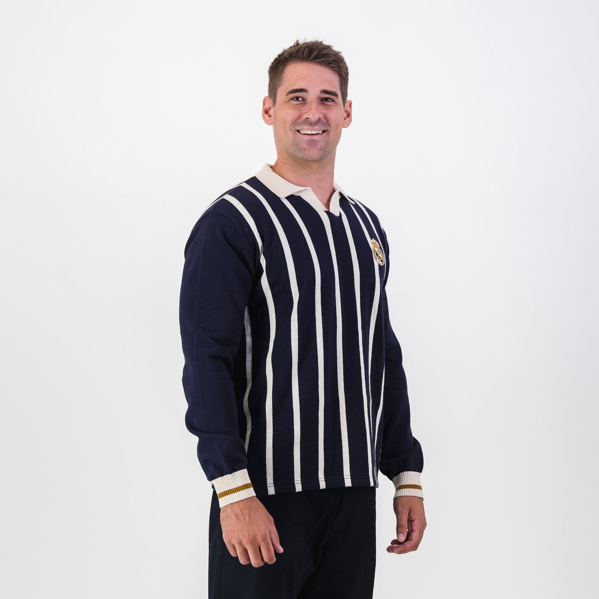 Real Madrid Stripe LS Knit Jersey - Navy - Old School