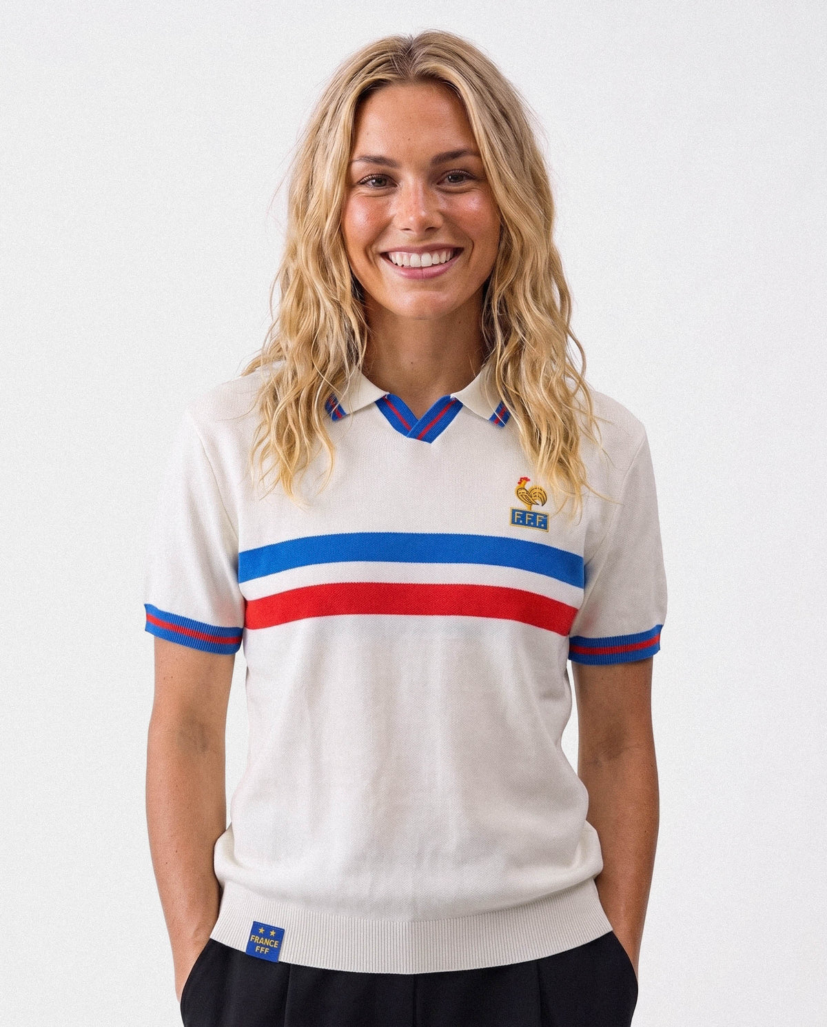 France Football Retro Stripe SS Knit Polo White