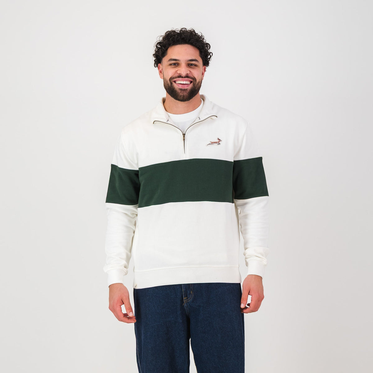 Springboks Classic Hoop Quarter Zip - Cloud Dancer - Old School